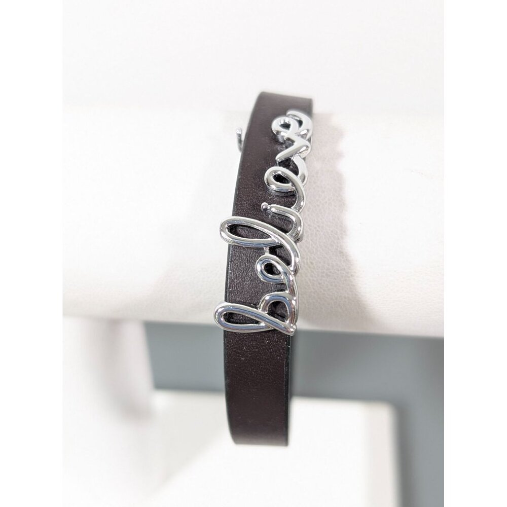Keep Collective Believe Charm Bracelet Brown Black‎ reversible Leather 8 in